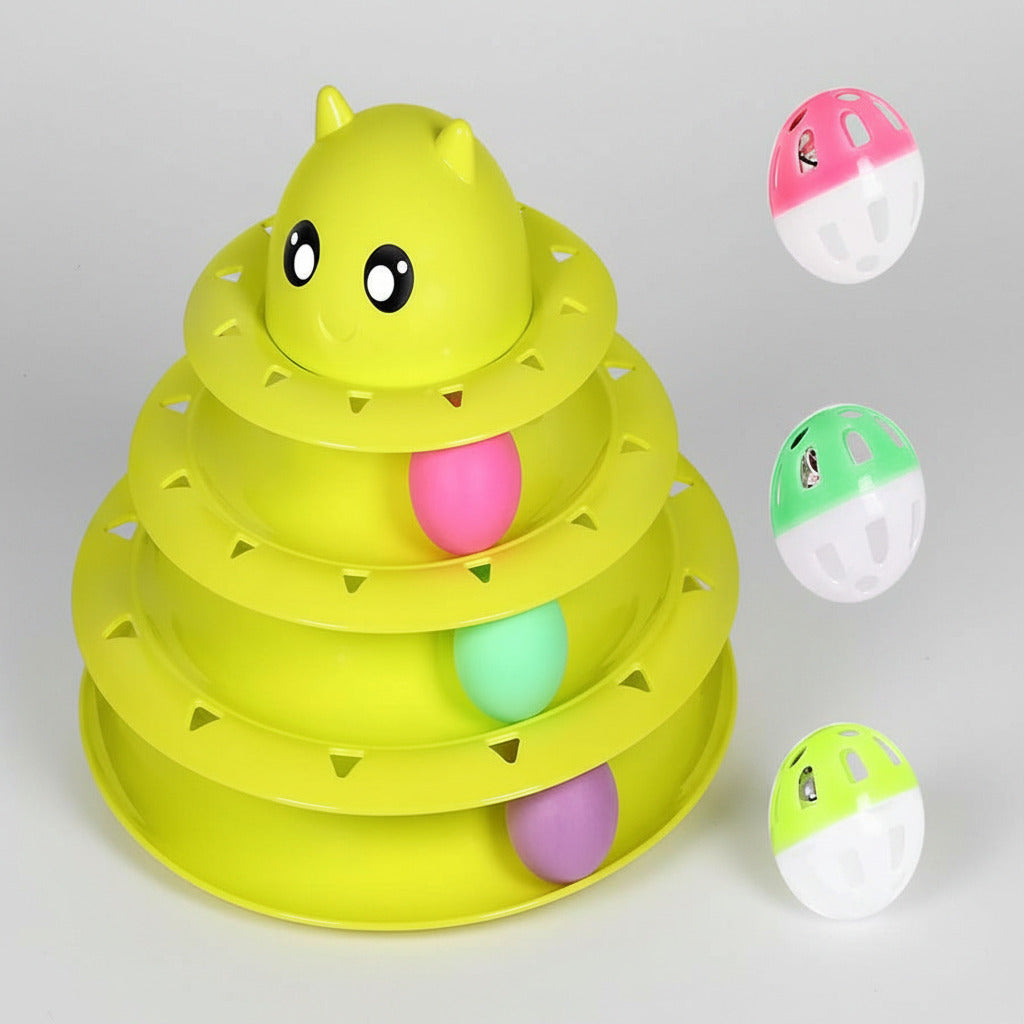 3-Tier Tower of Tracks: Interactive Cat Toy with Spinning Jingle Balls