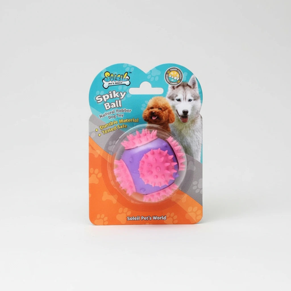 Soleil Professional Natural Rubber Spiky Ball – Durable Dental Chew Dog Toy