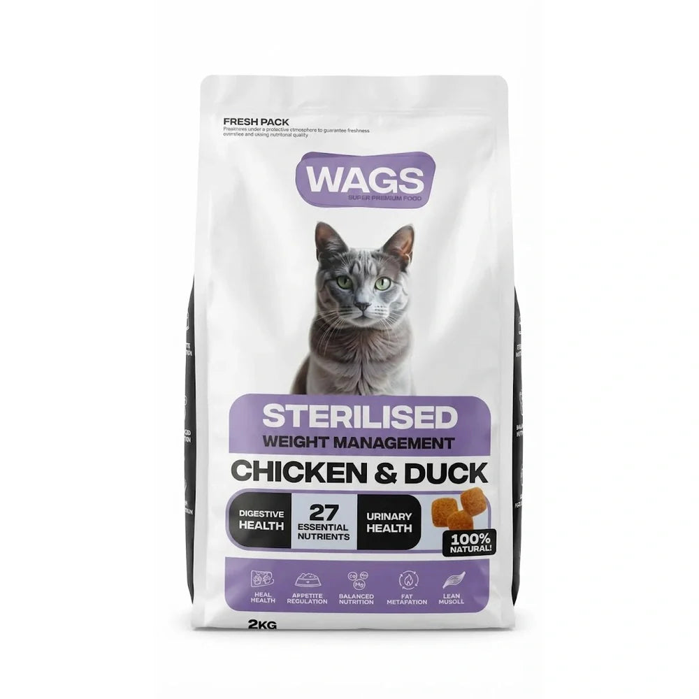 WAGS Sterilised Weight Management Dry Cat Food – Chicken & Duck 2kg