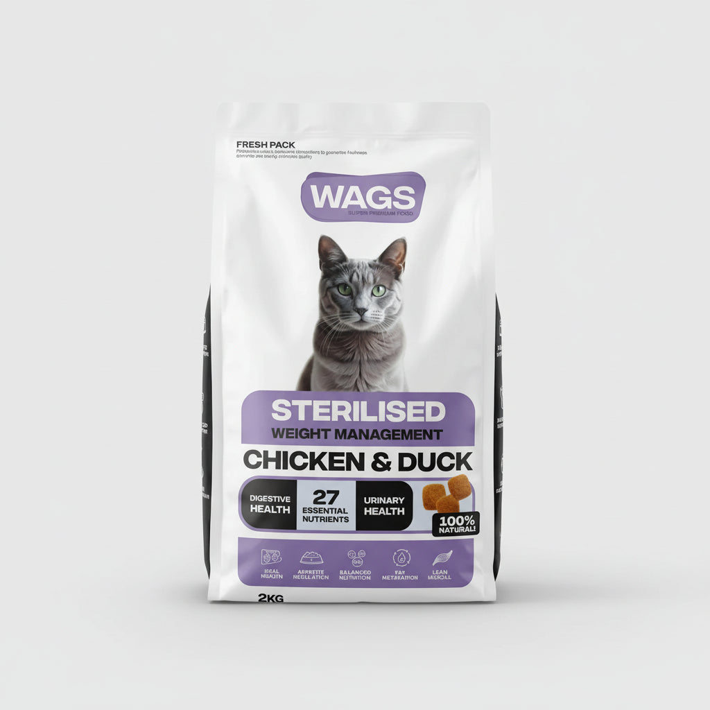 Wags Sterilised Weight Management Cat – Chicken & Duck