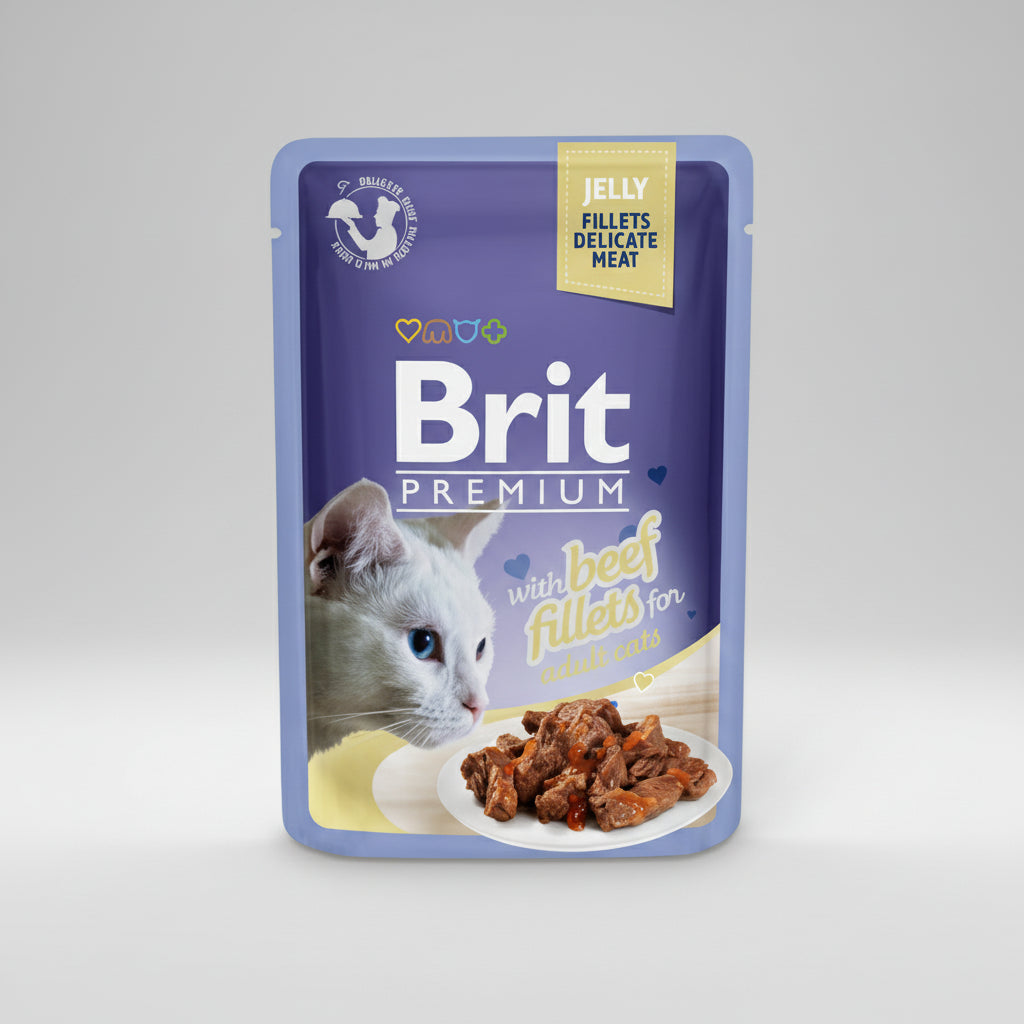 Brit Premium Cat Pouch with Beef Fillets in Jelly for Adult Cats