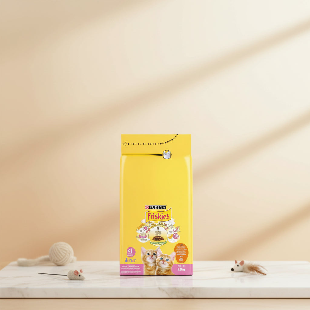 Purina Friskies Junior with Chicken, Milk and Vegetables Dry Cat Food Pouch 1.5kg