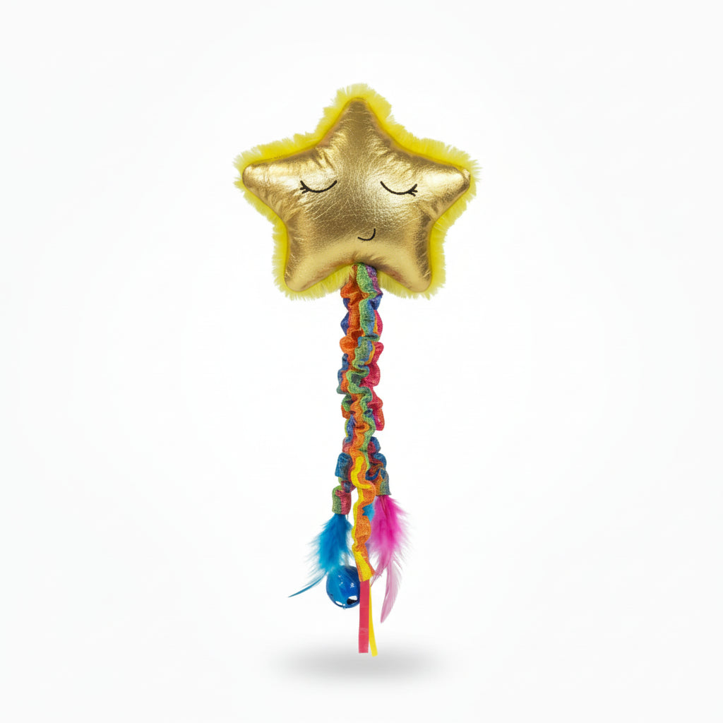 Naomi Soft Cat Toy – Yellow Star with Teaser Rope
