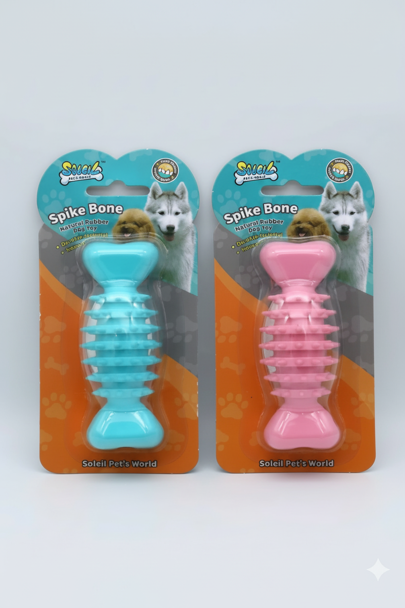 Soleil Natural Rubber Spike Bone – Durable Dental Teether Dog Toy