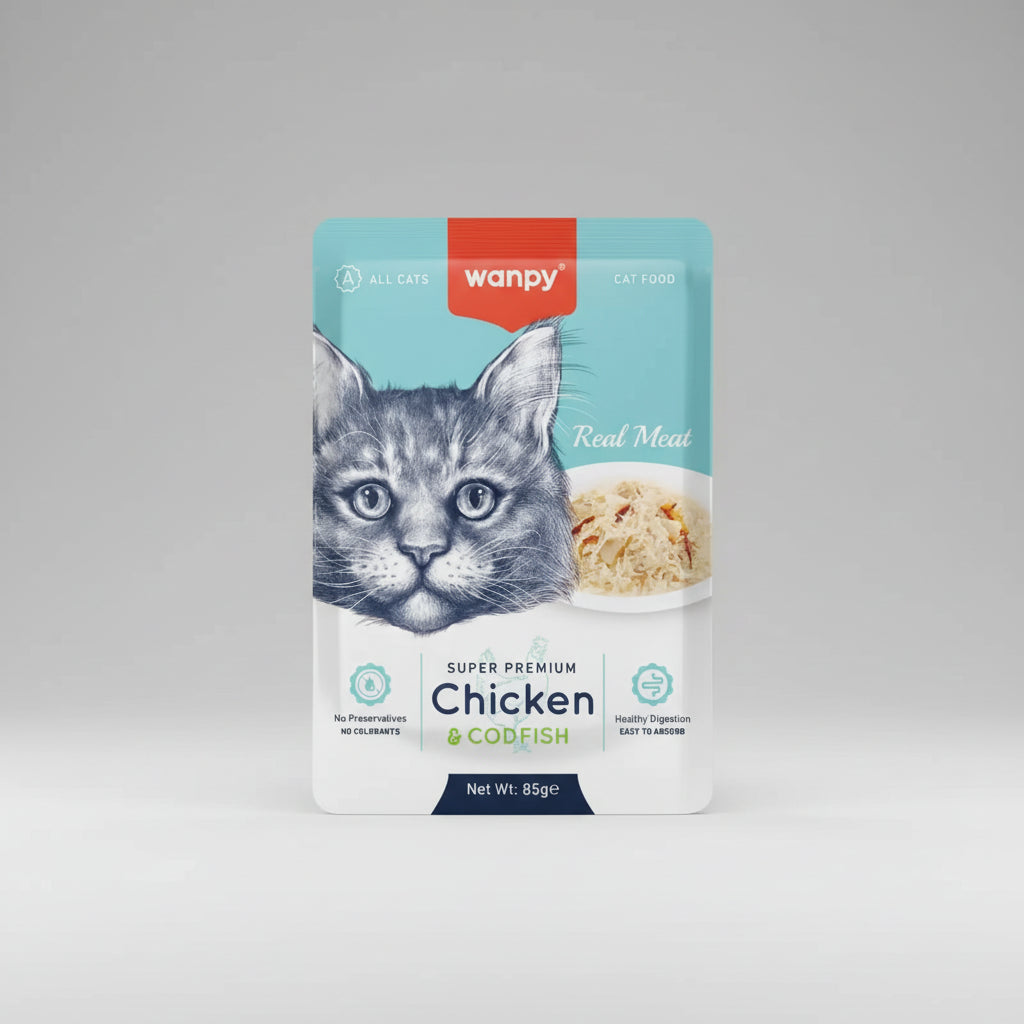 Wanpy Cat Wet Food Adult Chicken&CodFish- Pouch 85g