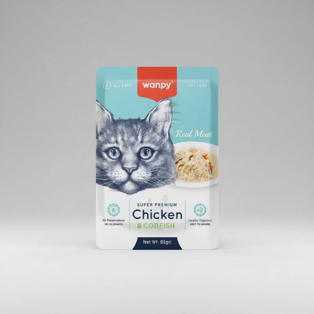 Wanpy Cat Wet Food Adult Chicken & Codfish - Pouch 85g