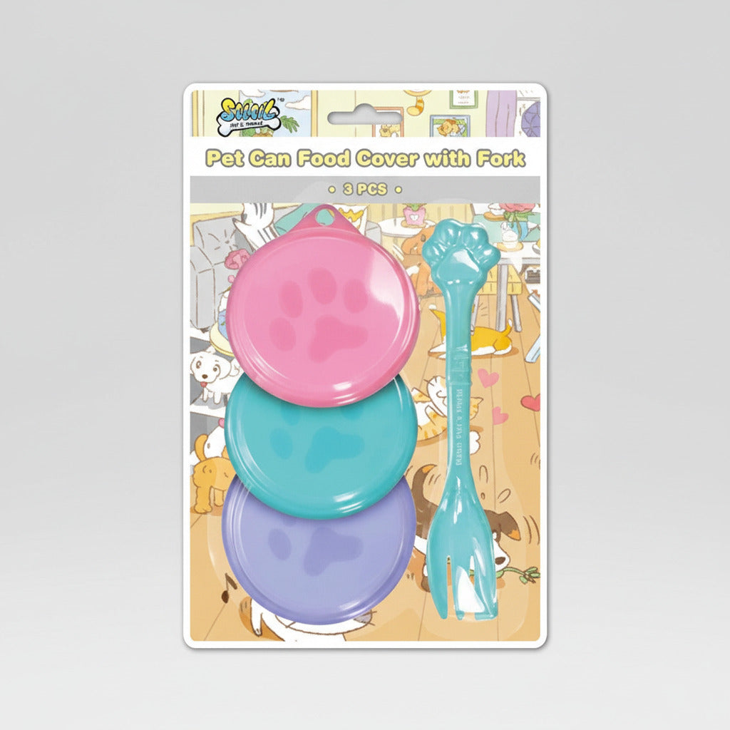 SOLEIL Pet Can Food Cover & Fork Set