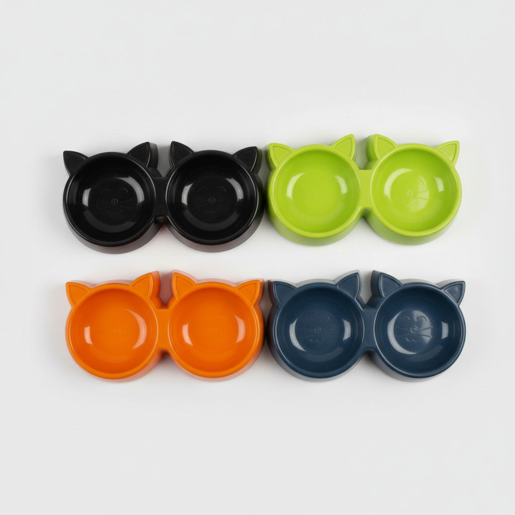 Double Cat Face Feeding Bowl – Dual Food & Water Station for Cats and Small Dogs