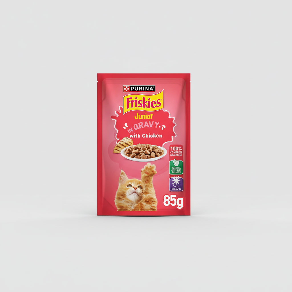 Purina Friskies Junior with Chicken Chunks in Gravy Wet Cat Food Pouch 85g