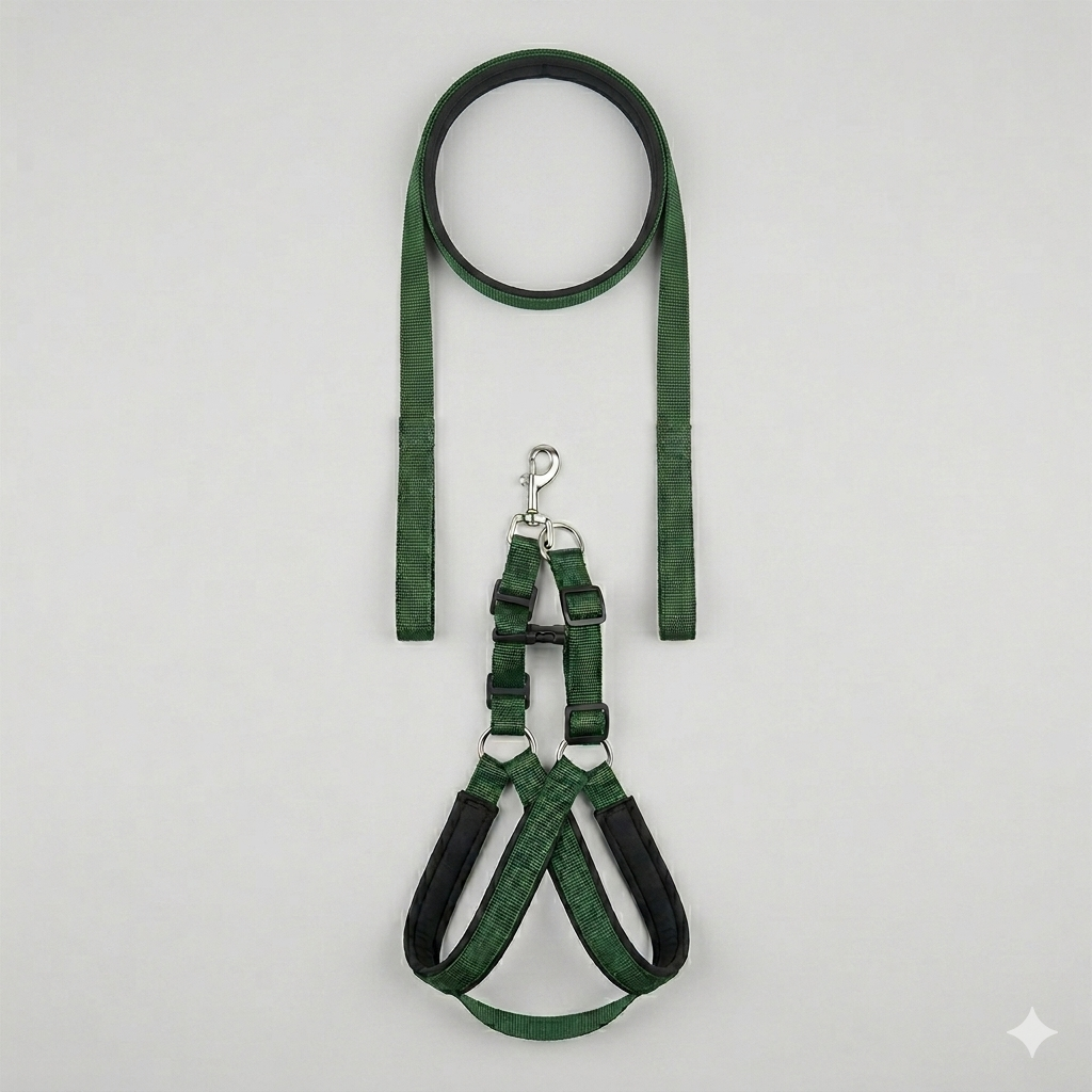 WooMe Army Green Dog Harness & Leash Set