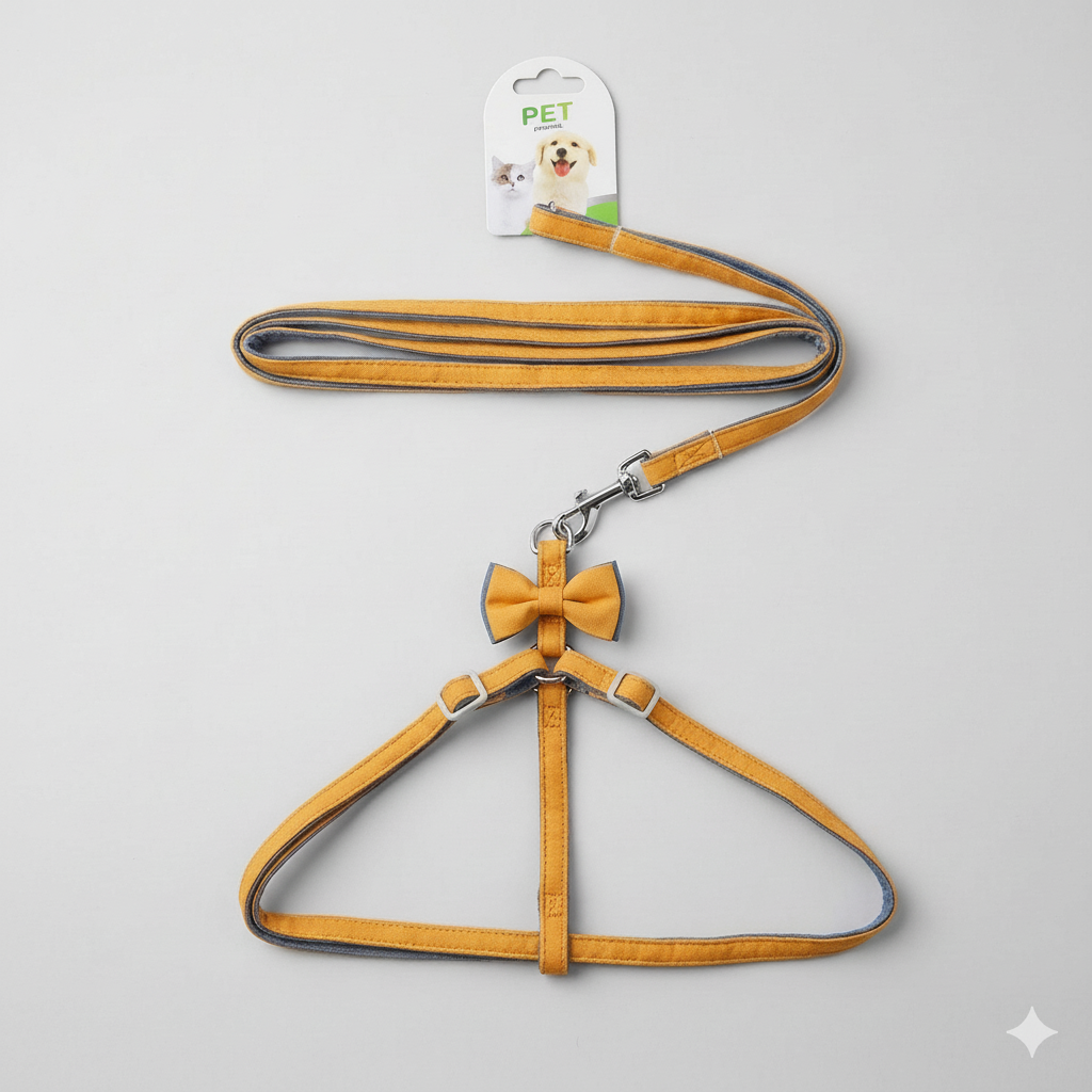 Pet Supplies Pet Harness & Leash Set with Contrast Bow-Tie