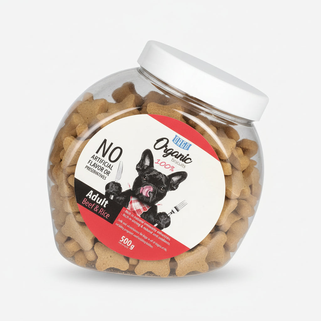 Orgo Organic Dog Biscuits - Beef &amp; Rice (500g Jar)