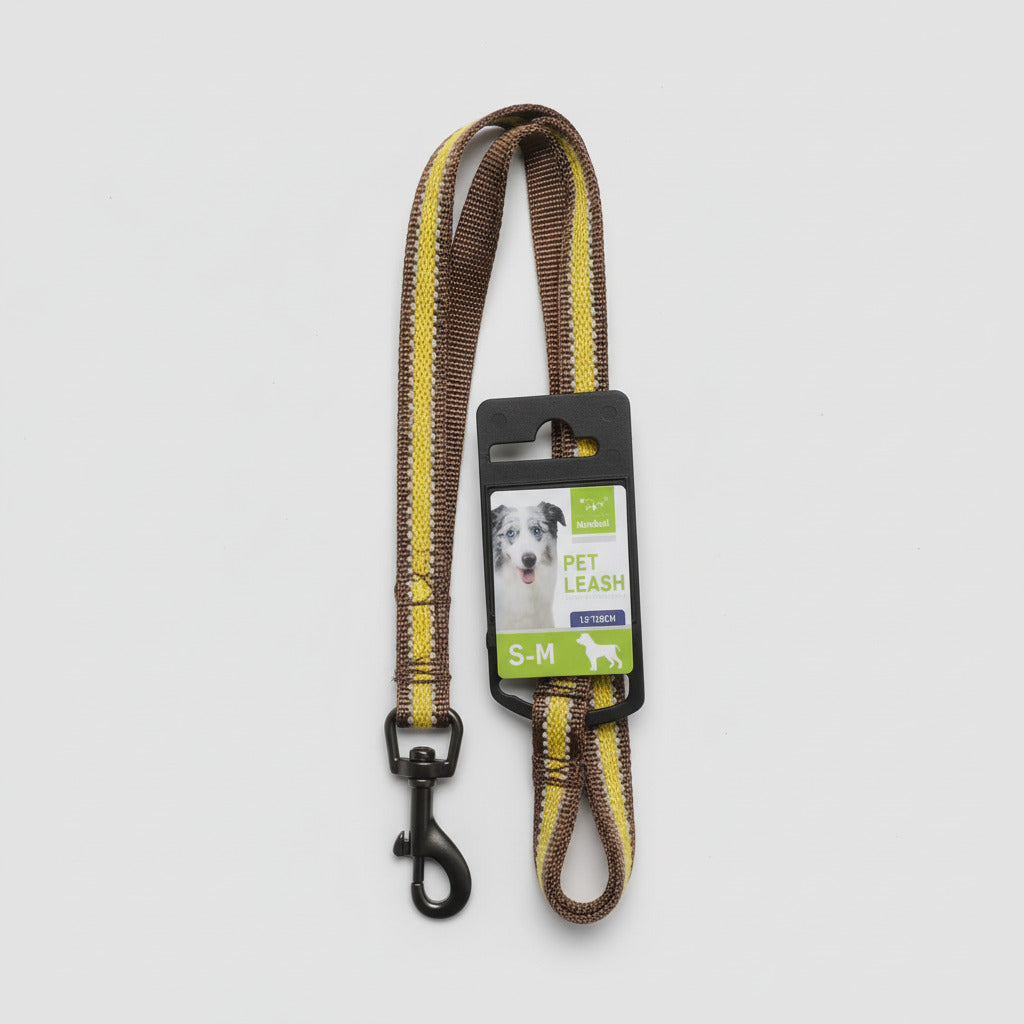 Nunbell Reflective Pet Leash - Size S-M (1.5cm x 120cm) - Brown/Yellow