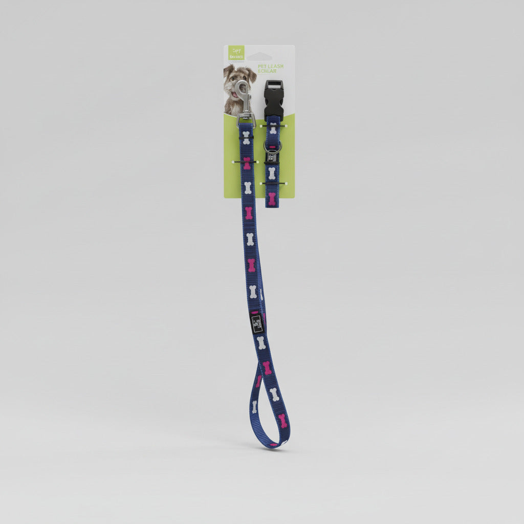 Nunbell 2-in-1 Bone-Pattern Pet Collar and Leash Set