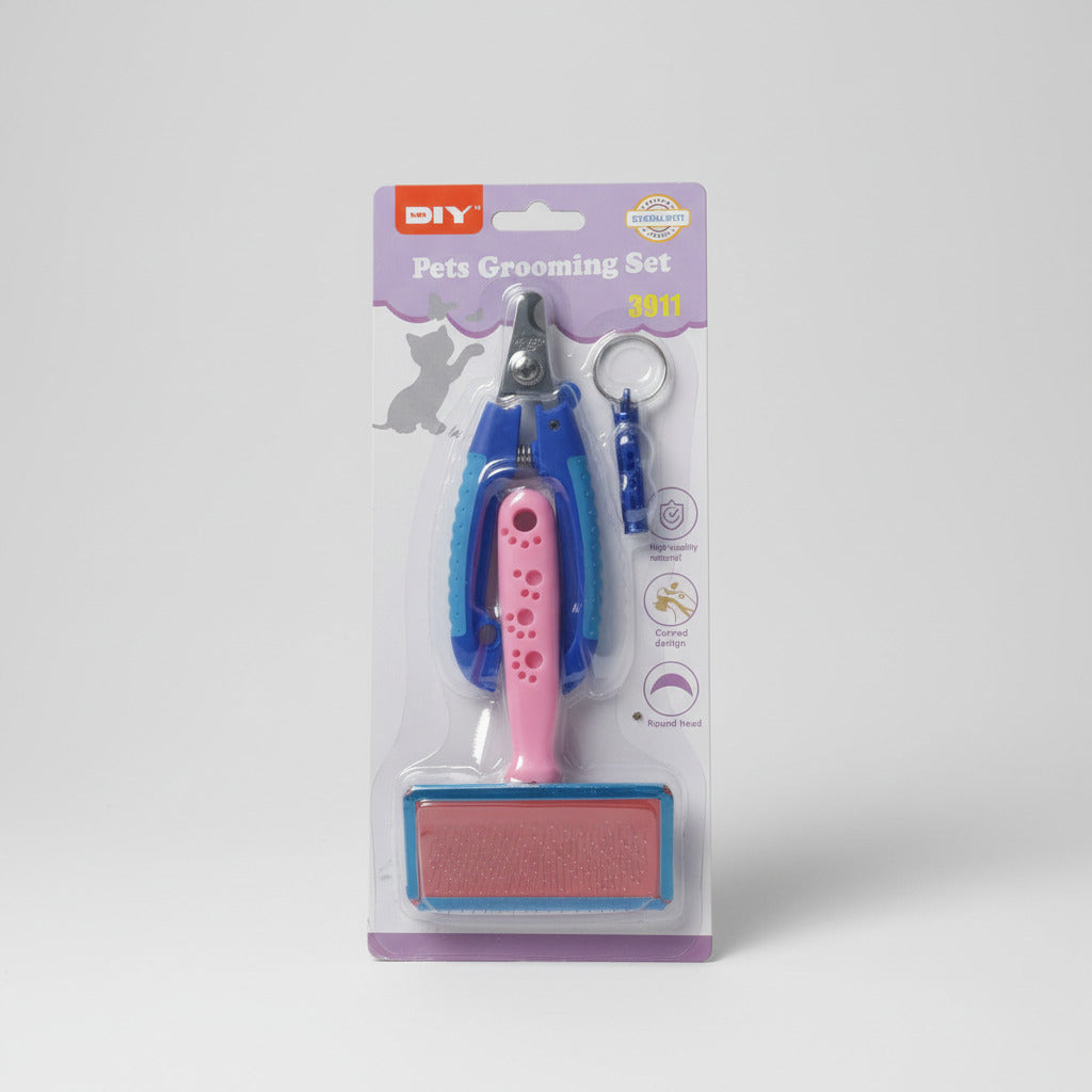 Professional Pet Grooming Set – 3-in-1 Grooming Kit with Slicker Brush, Nail Clipper, and File