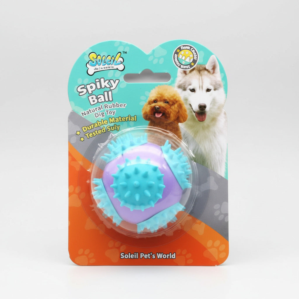 Soleil Professional Natural Rubber Spiky Ball – Durable Dental Chew Dog Toy
