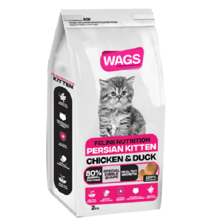 WAGS CAT DRY FOOD KITTEN FELINE PERSIAN CHICKEN & DUCK 2 KG