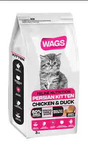 WAGS CAT DRY FOOD KITTEN FELINE PERSIAN CHICKEN & DUCK 2 KG