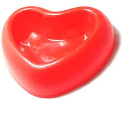 A plastic heart shaped food plate for cats and small dogs