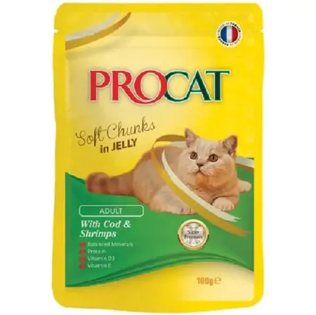 PROCAT Soft chunks in jelly with Cod & shrimps100g