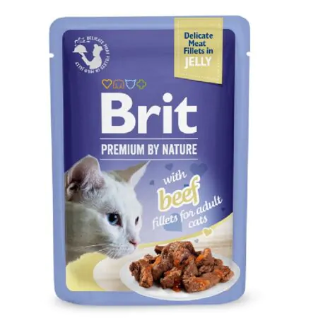 Brit Premium Cat Pouch with Beef Fillets in Jelly for Adult Cats 85 G